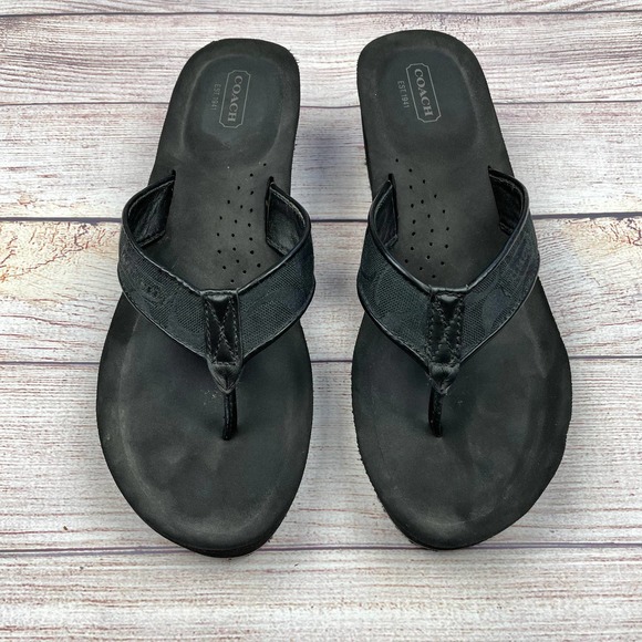 Coach Jaciee Wedge Flip Flop Black Sandals - Picture 8 of 8